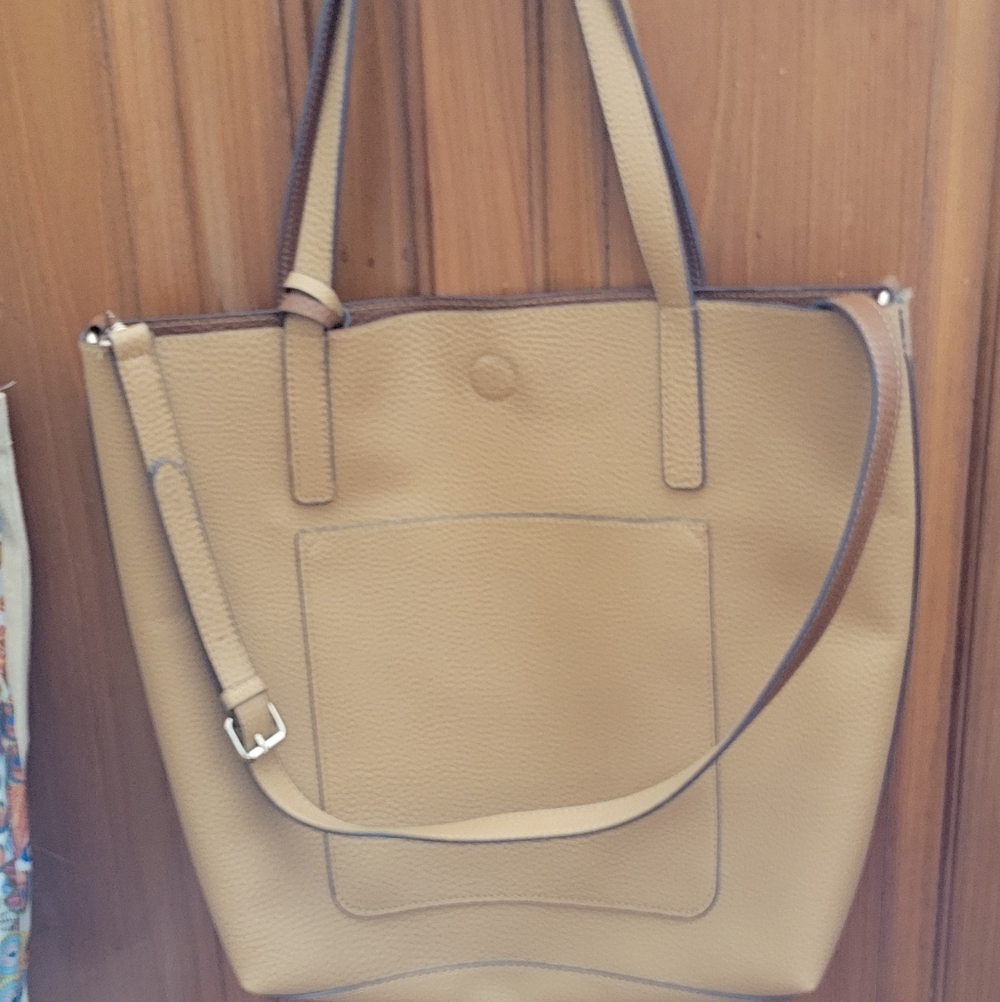 Faux Leather Handbag Computer Shopper Tote Large W/Small Bag Crossbody